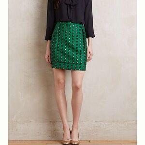 ANTHROPOLOGIE + HD in Paris Green & Gold Patterned Mini Skirt